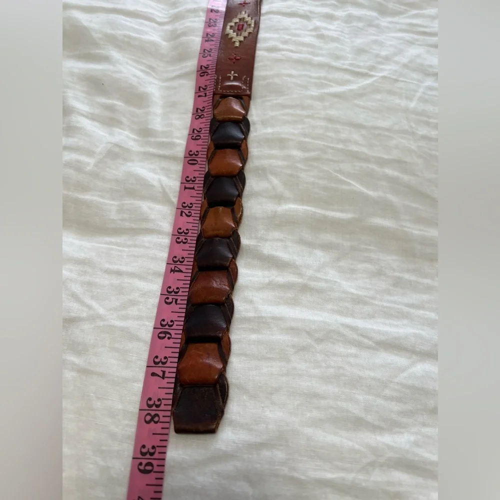 Bed Stu | Men’s SZ 32 |Belt Brown Embroidered Braided Patch Stitch Brass Buckle